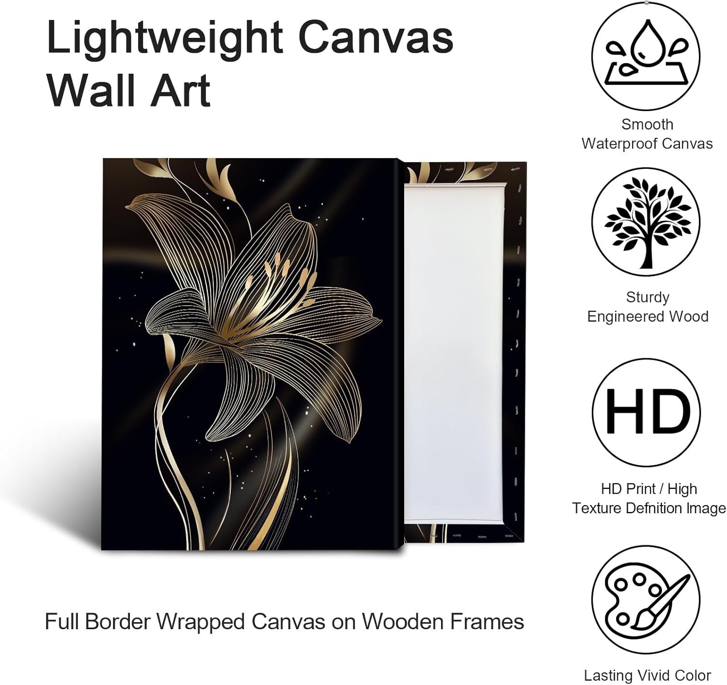 3-Piece Black Gold Lilies Canvas Wall Art 40x60 cm Framed Modern Decor