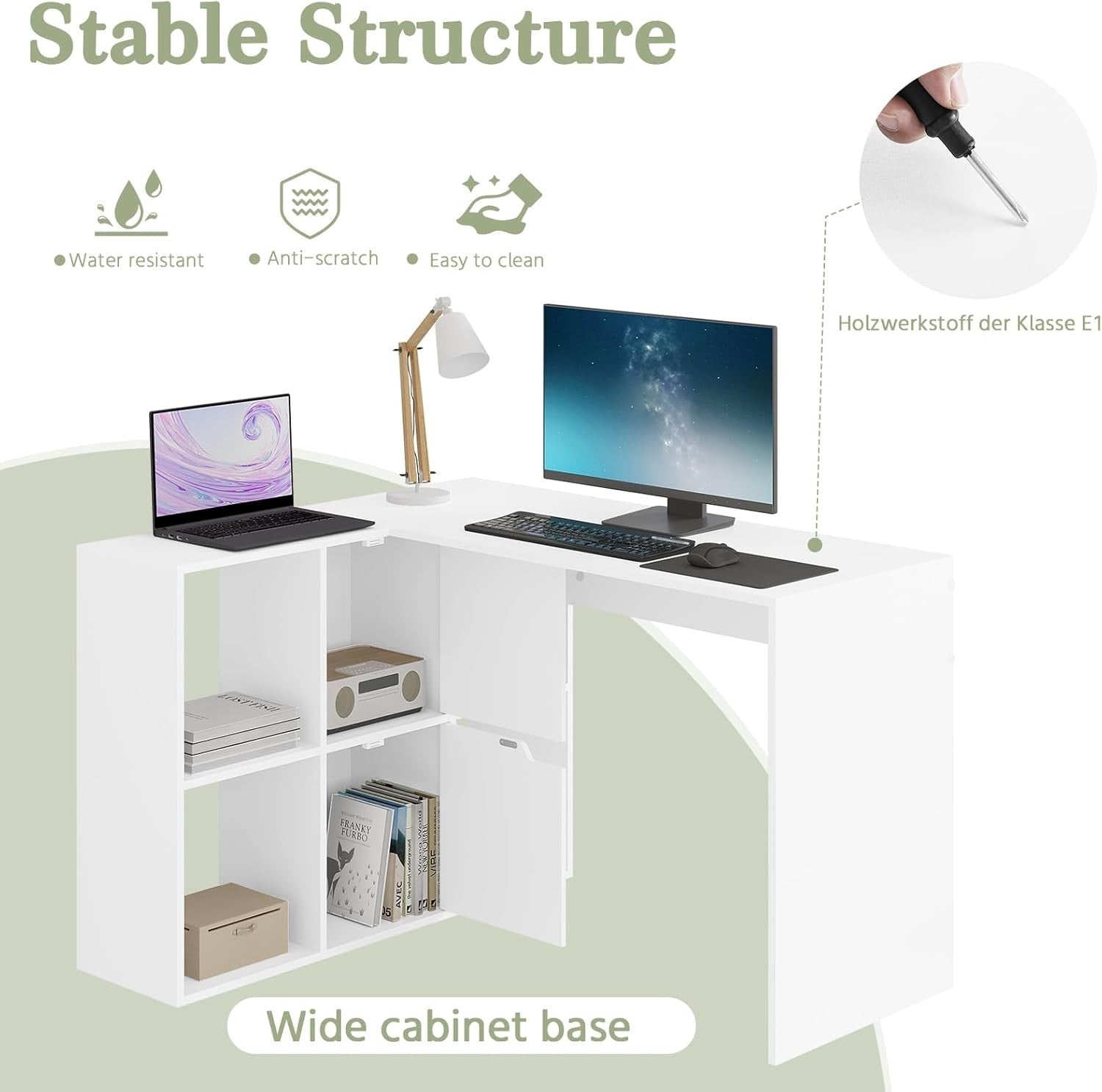 Corner L-Shaped Desk 120x100cm with 6 Storage Cubes Double Top White
