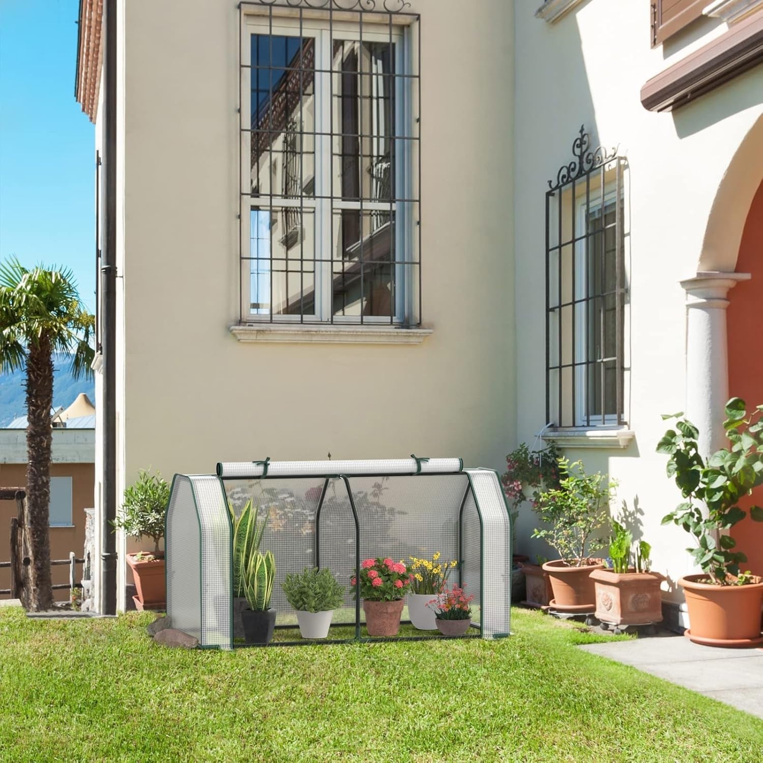 Mini Greenhouse Tunnel with PE Cover & Steel Frame for Plants Herbs Veg