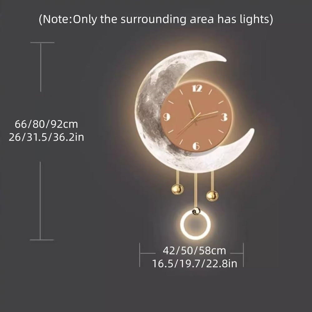 LED Moon Wall Clock 66cm Modern Light Sculpture Art Decor for Bedroom Hallway