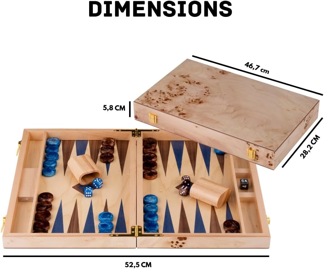 Luxury Wooden Backgammon Set 18 Inch Walnut Board Game with Dice Cups