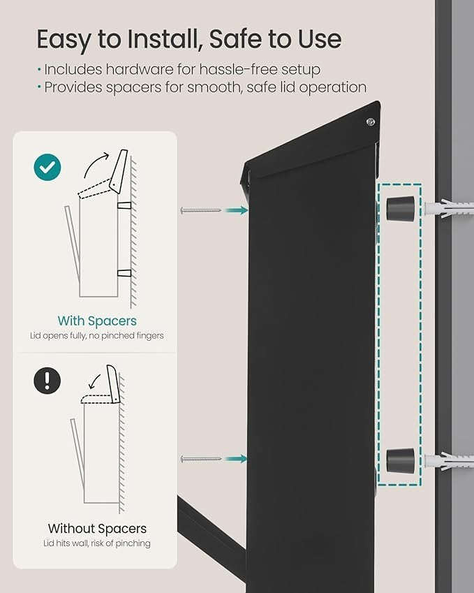 Wall Mounted Mailbox Lockable Post Box Black Steel Rust Resistant 9x21.8x31.8cm