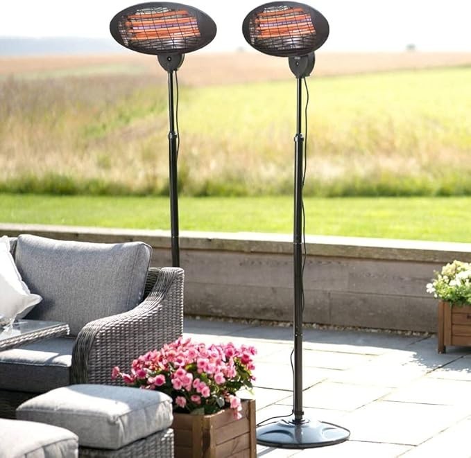 Outdoor Electric Patio Heater 2000W Quartz Bulb Freestanding Remote Control