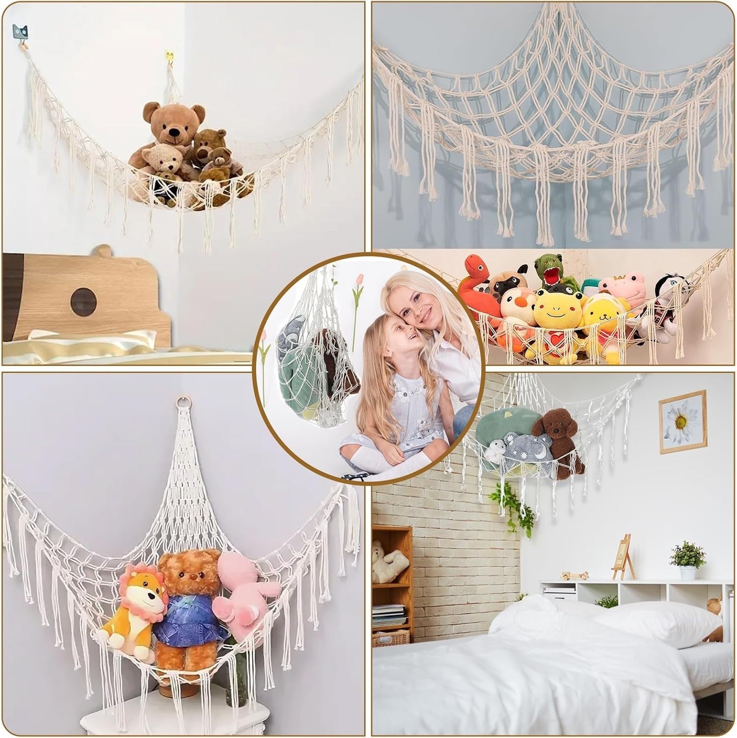 Macrame Teddy Hammock – Soft Toy Storage Net – Boho Nursery & Playroom Organizer