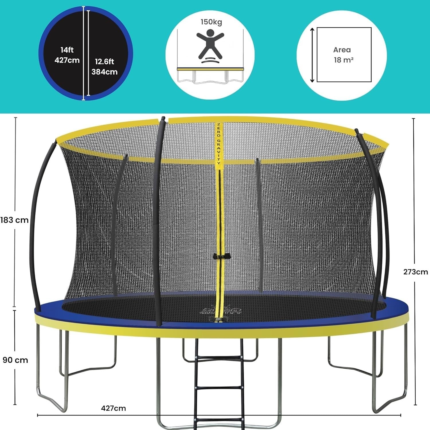 14FT Round Garden Trampoline Safety Enclosure Ladder PVC Padding