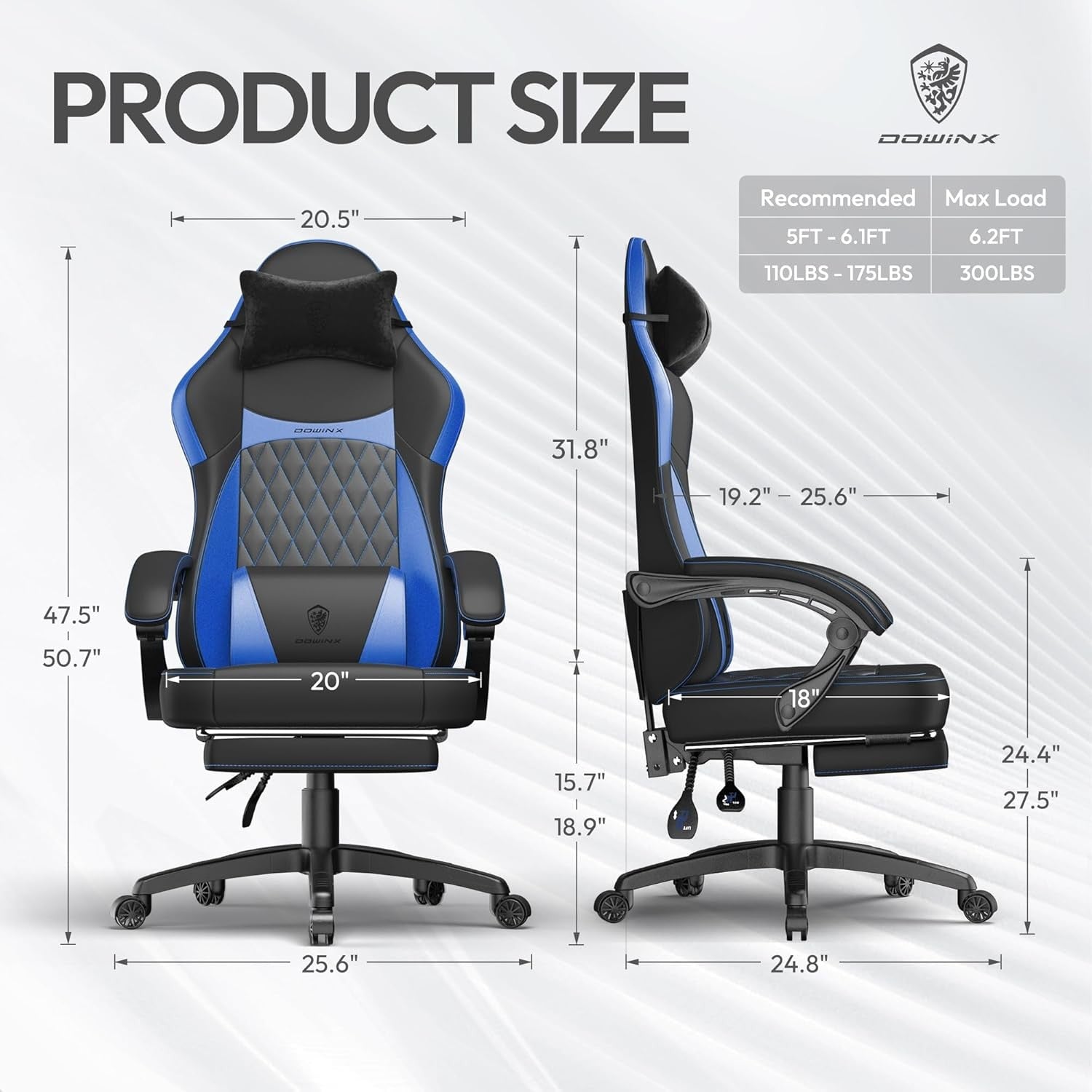 Ergonomic Gaming Chair Recliner w/ Footrest Massage 90–145°