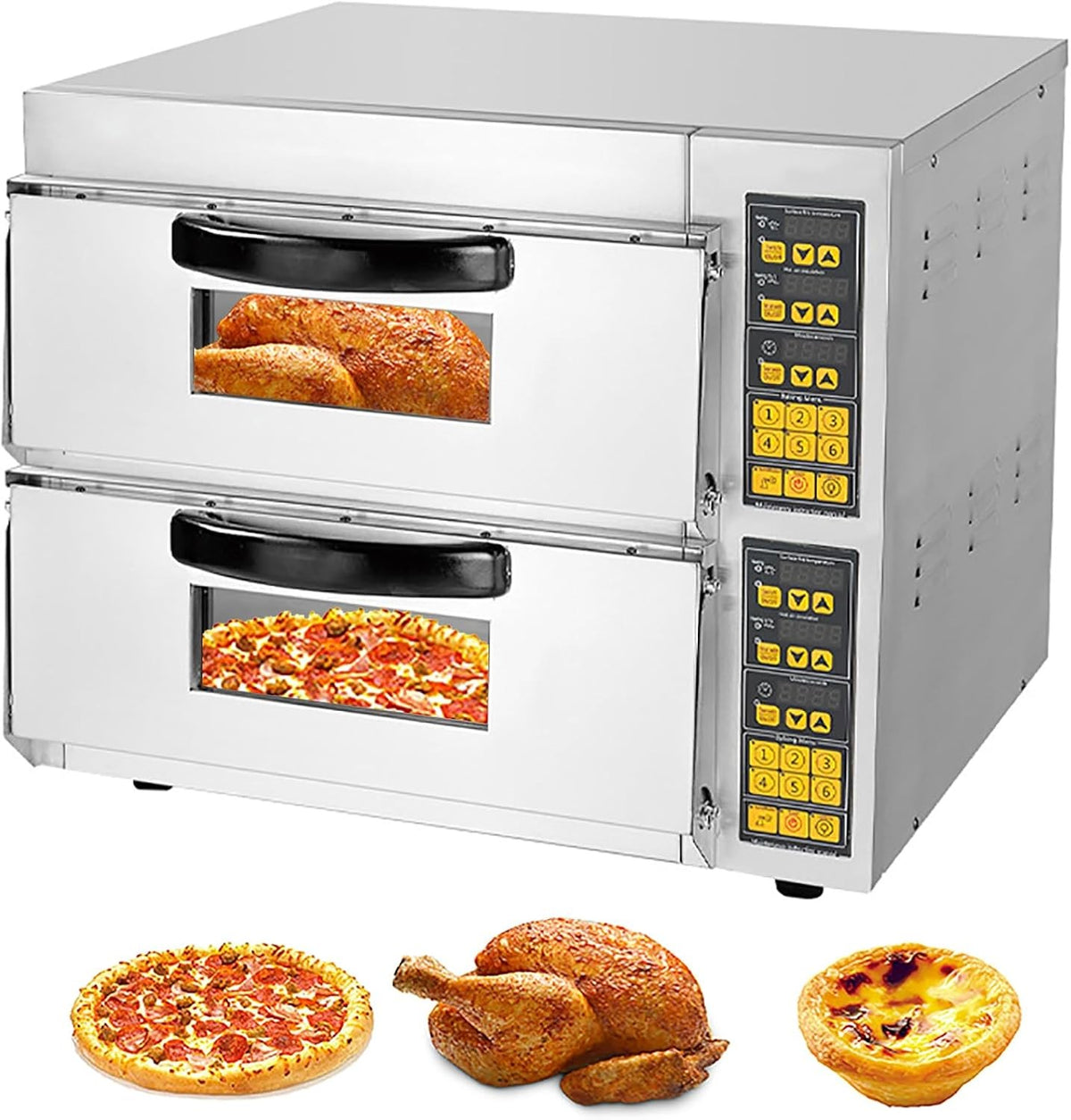 Commercial Electric Pizza Oven 16" Double Deck 500°C Stainless Steel Bakery Gril