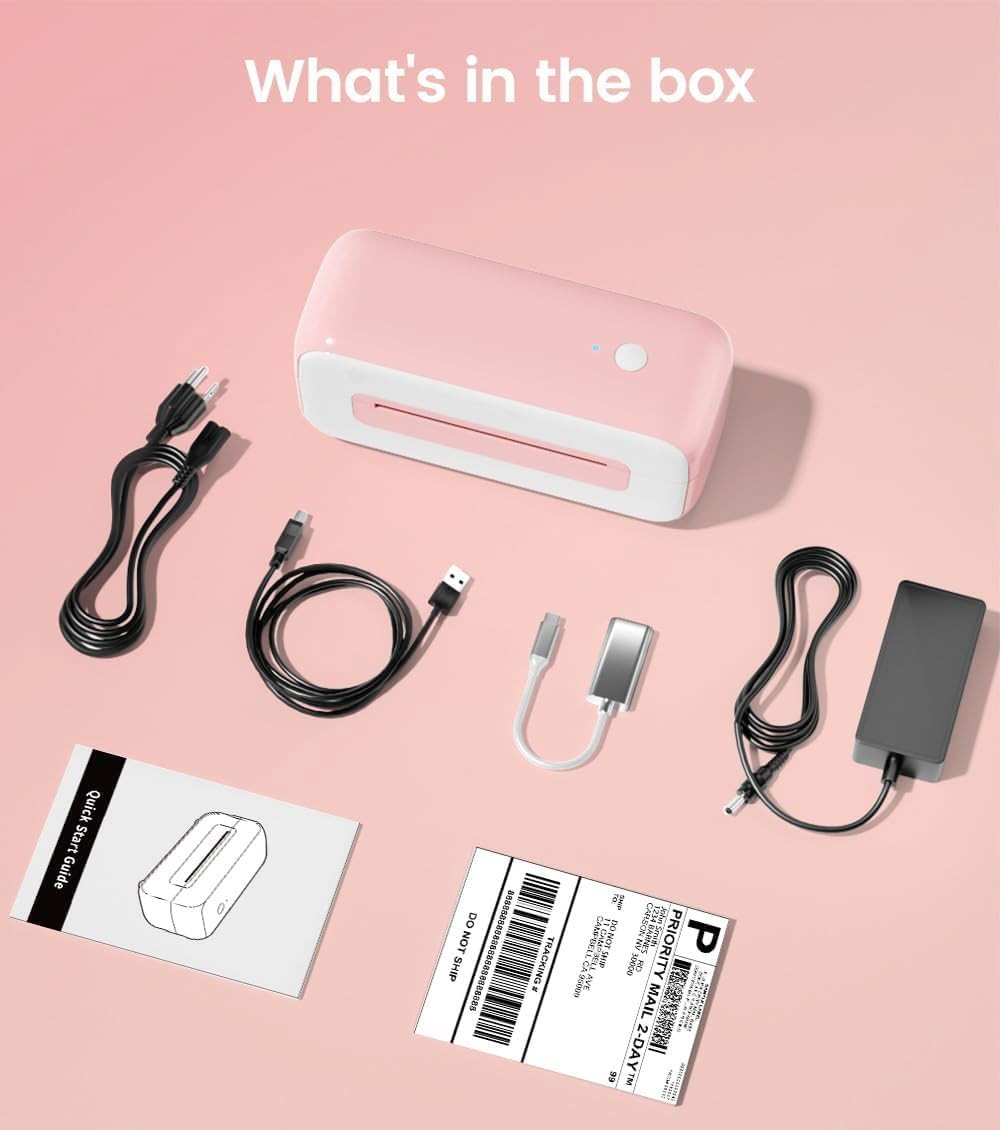 Bluetooth Thermal Shipping Label Printer 4x6 Desktop Pink