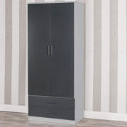 Tall Grey 2 Door Wardrobe with Black Drawers & Rail | Bedroom Storage
