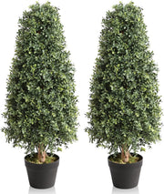 Set of 2 90cm Artificial Boxwood Topiary Trees Pyramid Cone Indoor Outdoor Home