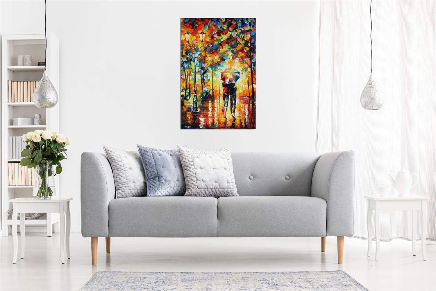 Romantic Couple Canvas Wall Art Rainy Park Scene Modern Home Decor Print