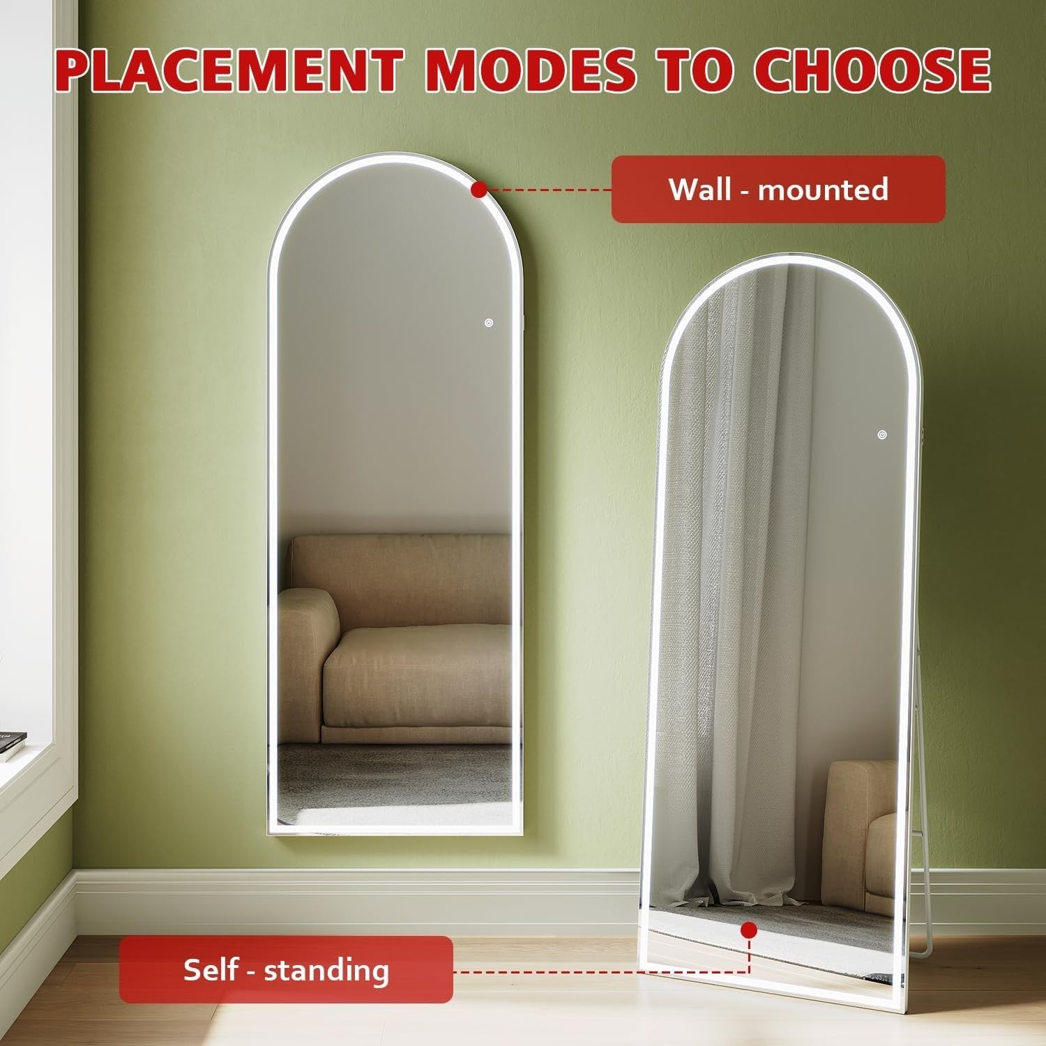 Full Length Mirror with Lights 160x60cm – Dimmable, Wall & Floor Mount
