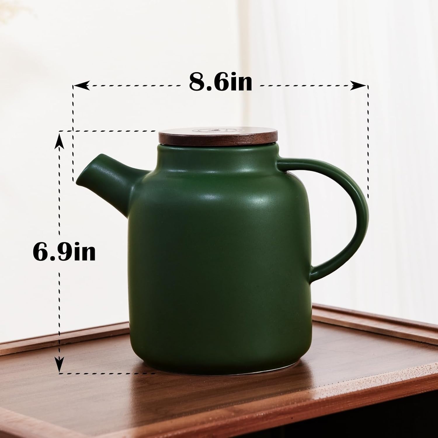 Large Ceramic Teapot 1500ml with Infuser Wood Lid Loose Leaf Tea Pot