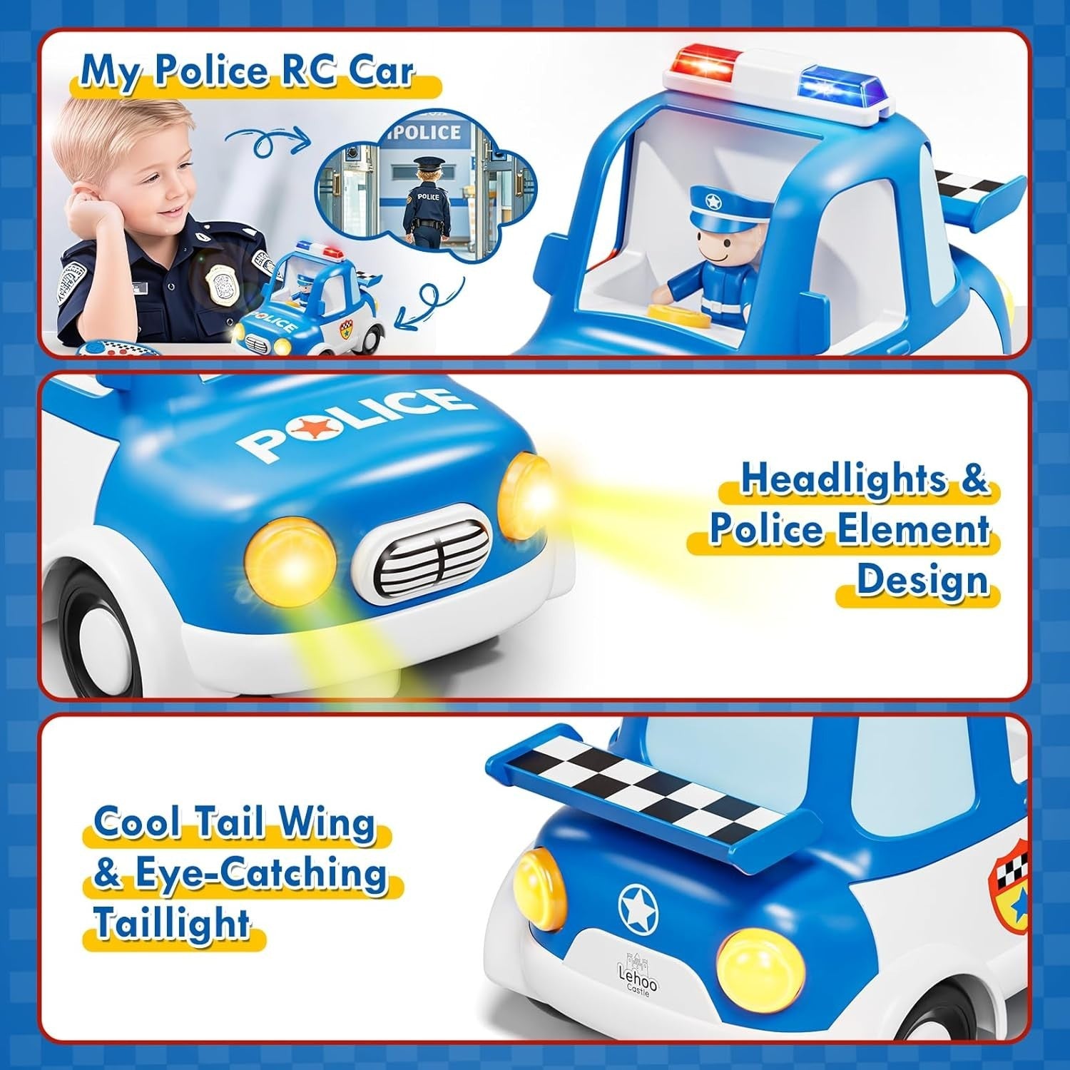 Toddler RC Police Car & Fire Truck Toy Set Lights Sounds Gift Kids 2–4