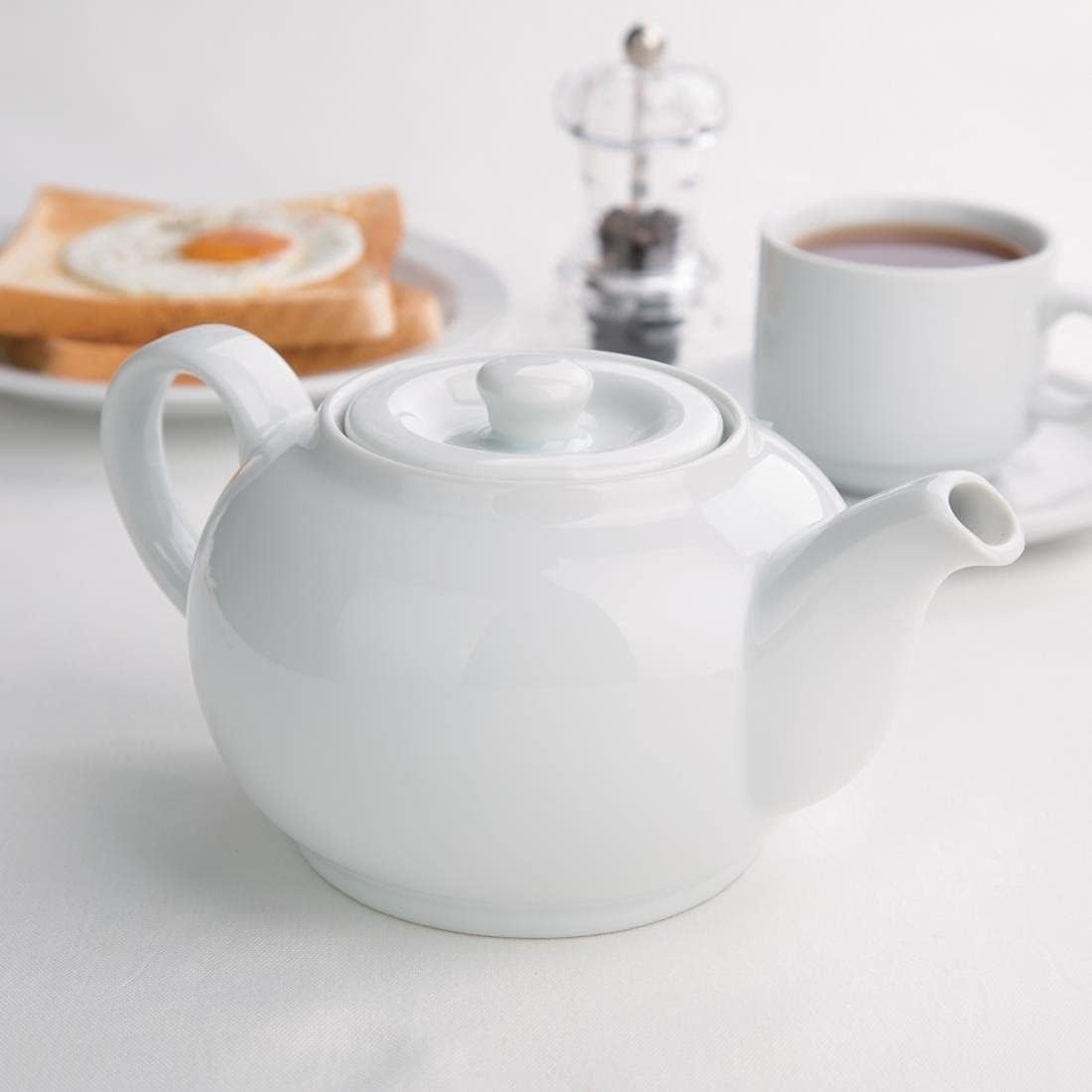 Porcelain Teapot 852ml White Tea Pot Lid Dishwasher Safe 4pc Set