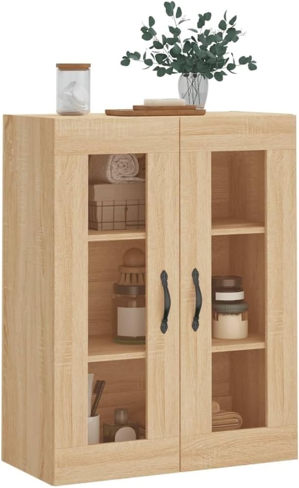 Wall-Mounted Sonoma Oak Storage Cabinet with 3 Doors & Metal Handles