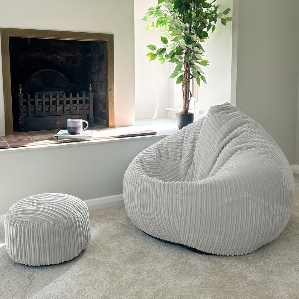 Large Corduroy Bean Bag Chair Adult Seat Sofa Bed Washable UK Filled