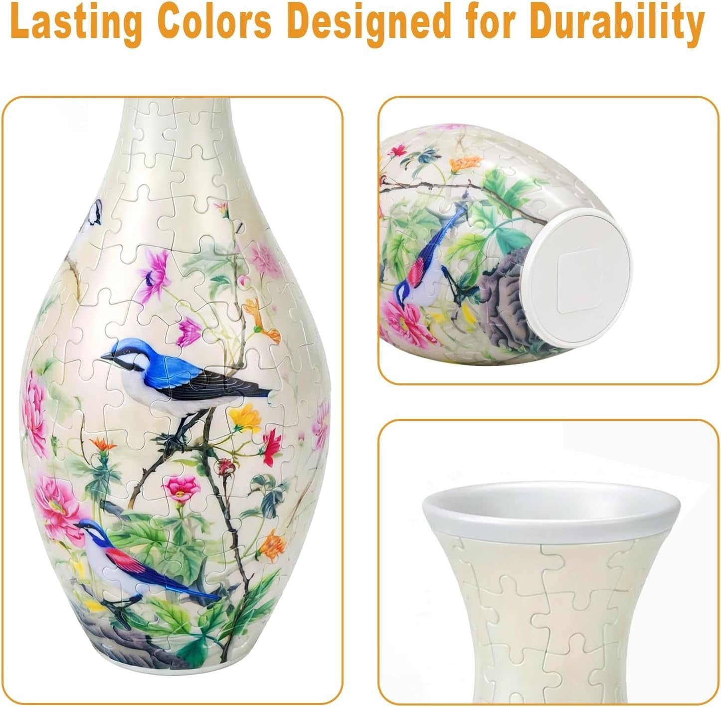 3D Puzzle Flower Vase Kit 160PCS Peony Bird Curved Plastic Decor