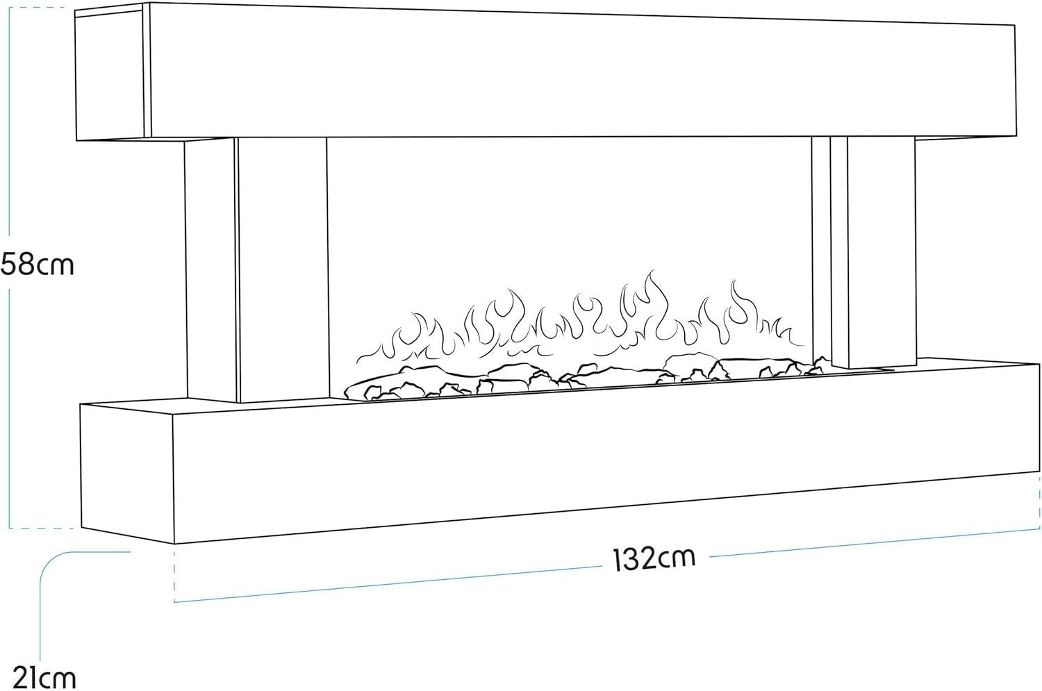 52" Wall Mounted Electric Fireplace LED Flame Heater Grey Glass Unit