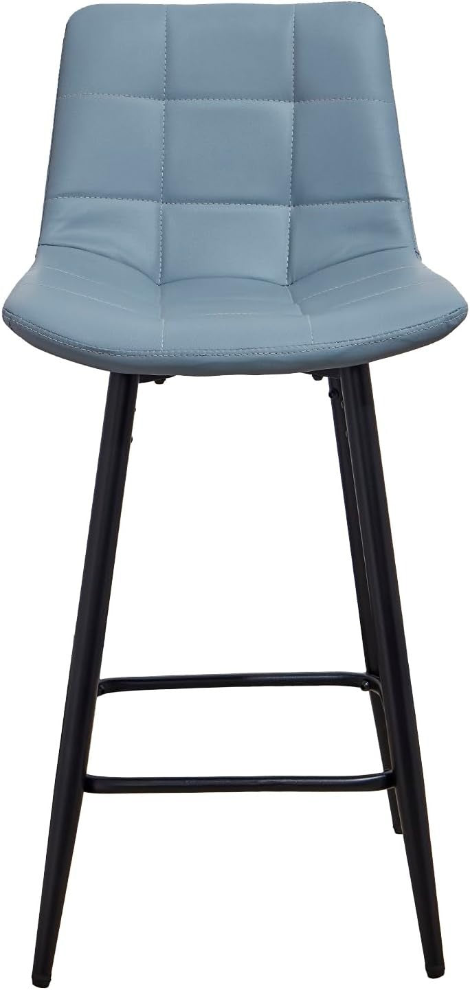 Blue Faux Leather Bar Stools Set of 2 – Fixed Height Kitchen Chairs