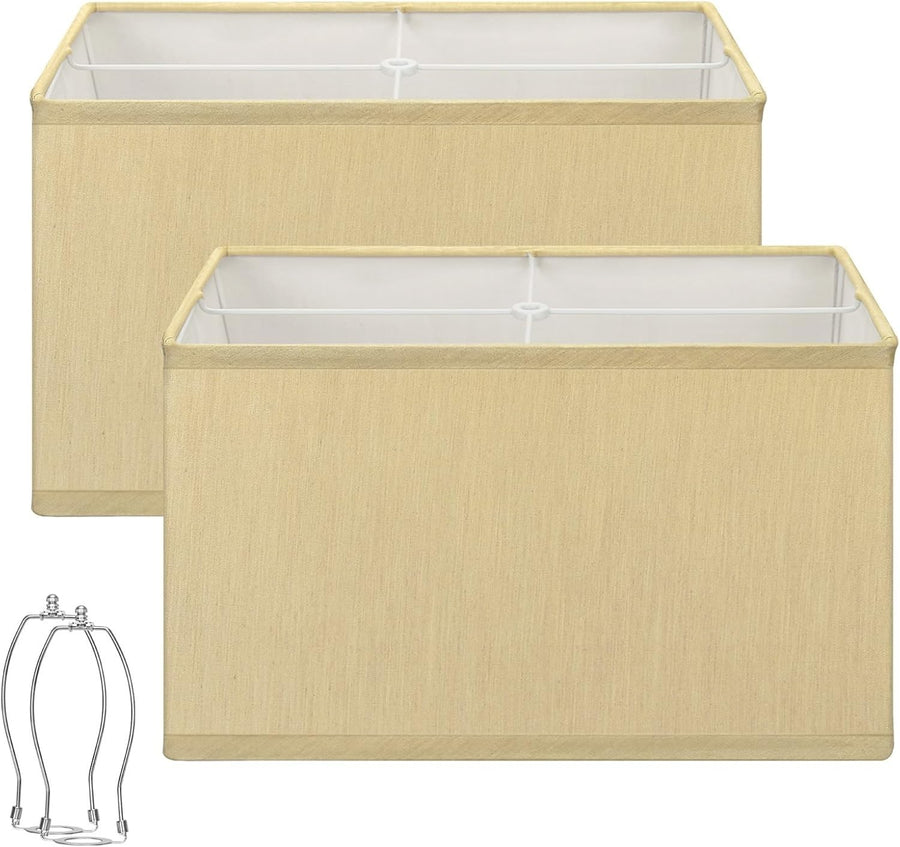 Large Gold Rectangle Lamp Shades Set of 2 Linen Spider Fit 16x8x10