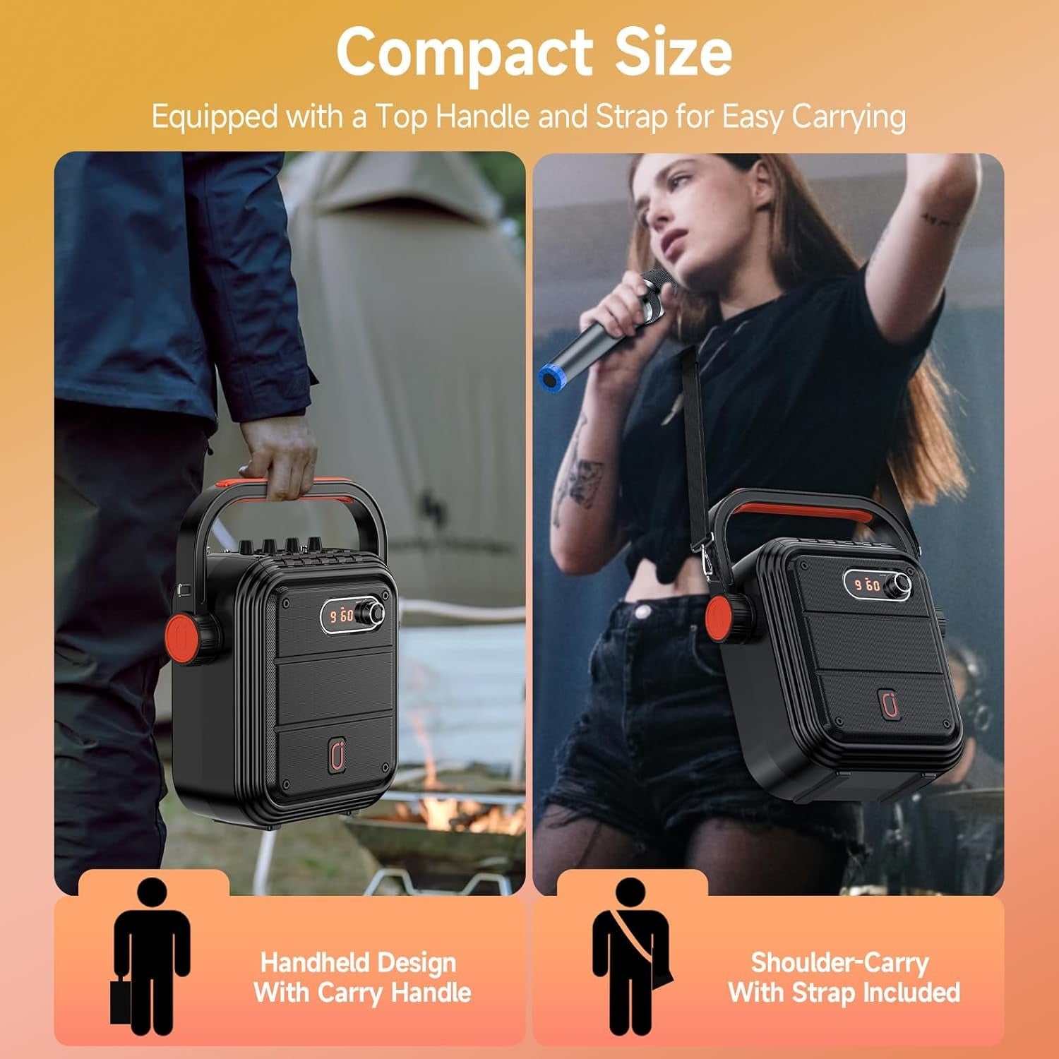 Portable Karaoke Machine 2 Wireless Mics Bluetooth PA Speaker