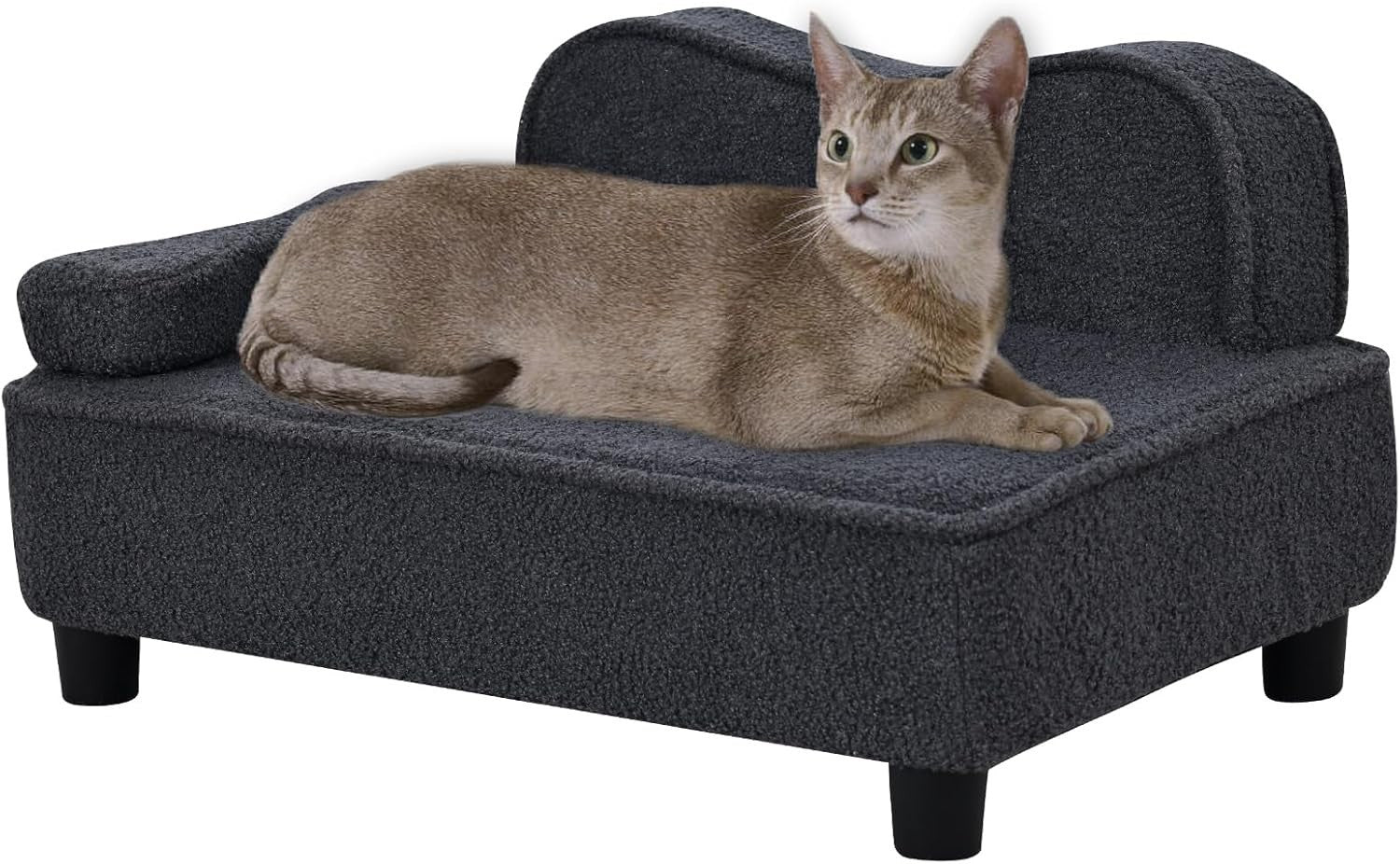 Pet Sofa Bed Teddy Velvet Dog Cat Couch w Wood Base Grey