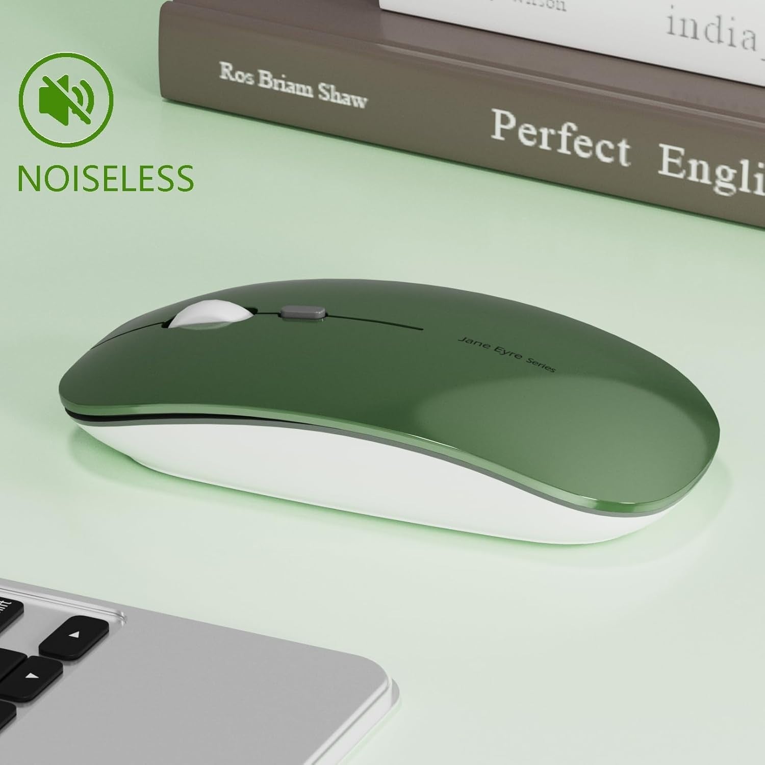 Rechargeable Silent Wireless Mouse Slim 2.4G 1600 DPI Green
