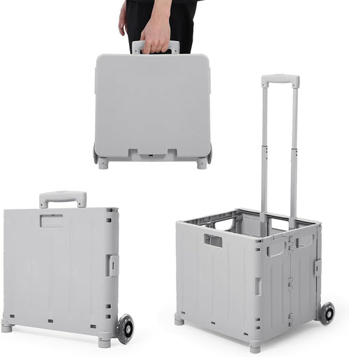 65L Foldable Shopping Trolley with Lid Wheels Utility Cart Grey
