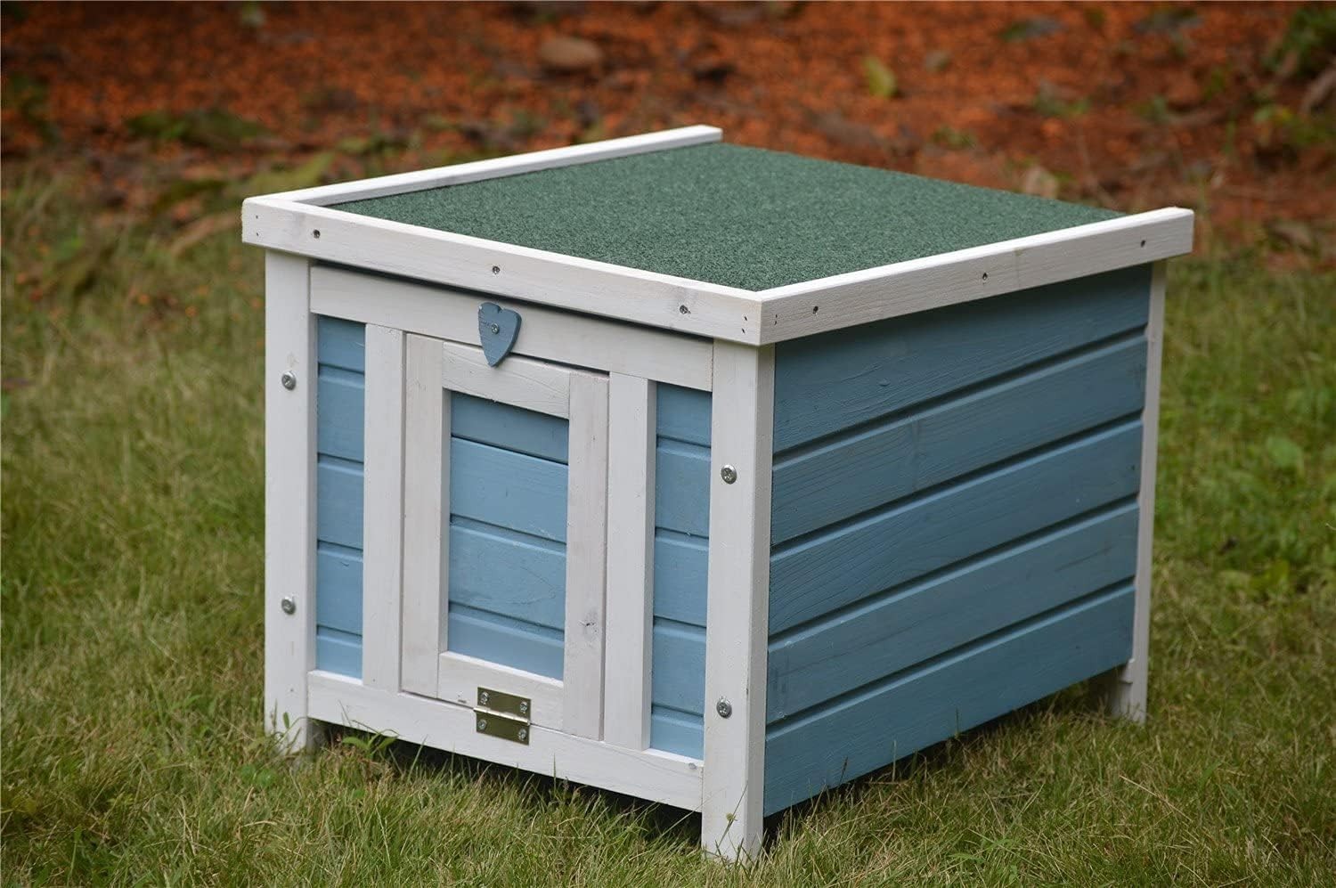Wooden Rabbit Hide House with Lockable Door & Easy Clean Top Blue 50x42x43cm