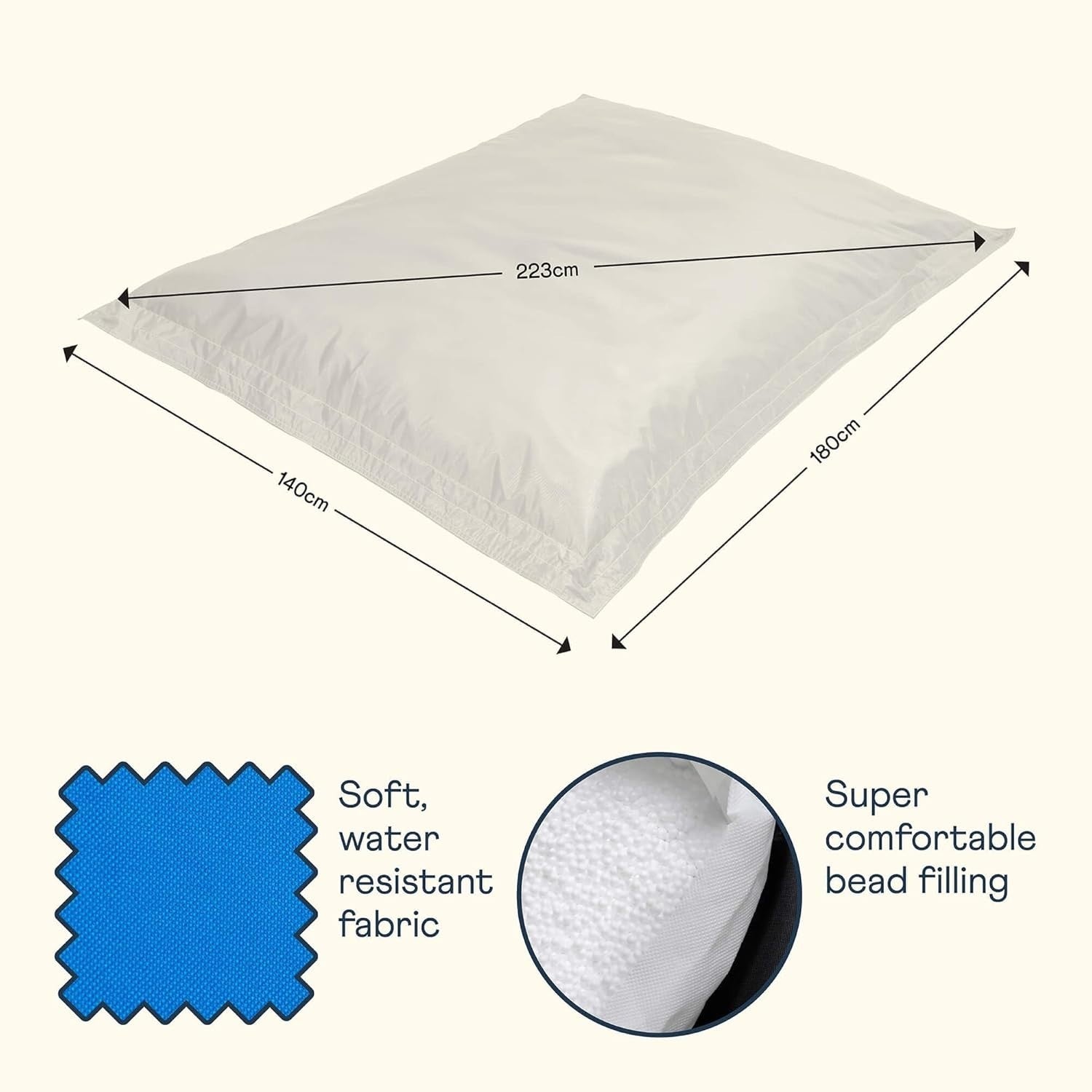 XXL Blue Outdoor Bean Bag Chair Waterproof Garden Floor Lounger Seat 180cm