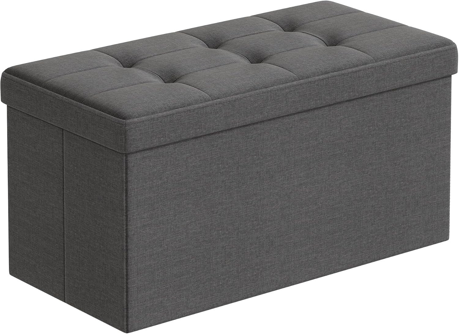 Dark Grey Storage Ottoman Bench 76cm Folding Seat Footstool Bed End Stool