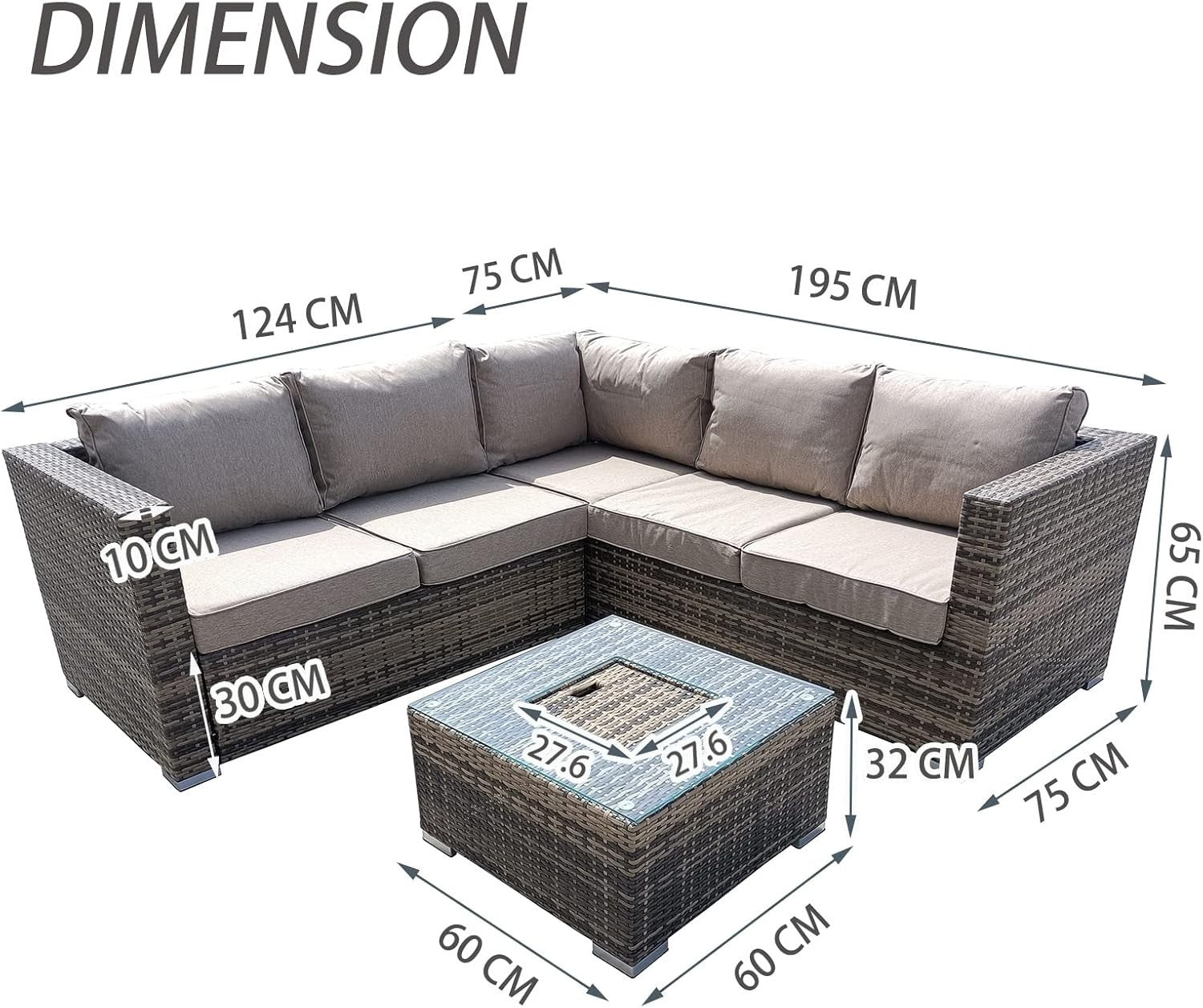 5-Seater Rattan Garden Sofa Set with Ice Bucket Coffee Table Outdoor Patio