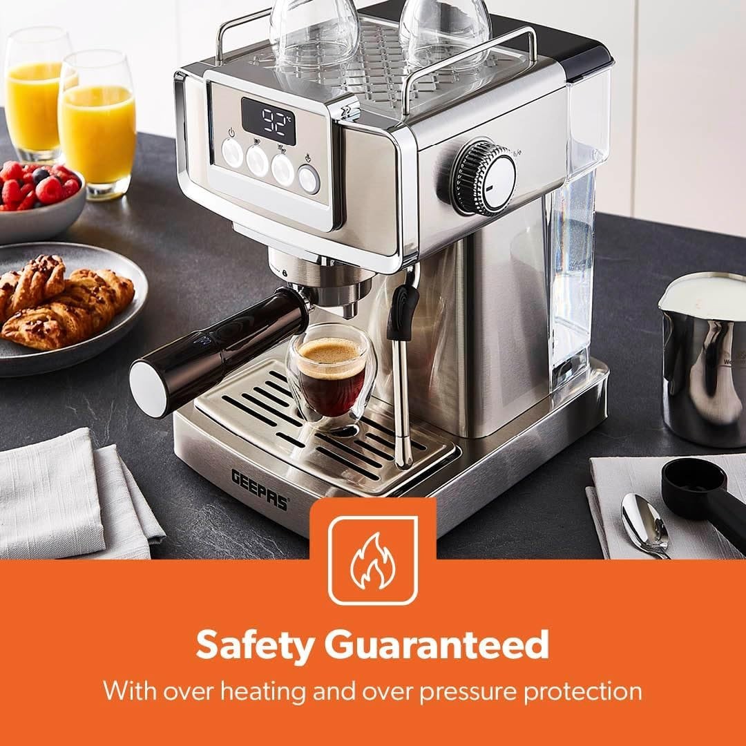 20 Bar Espresso Machine 1.8L | Milk Frother | 1465W | Stainless Steel