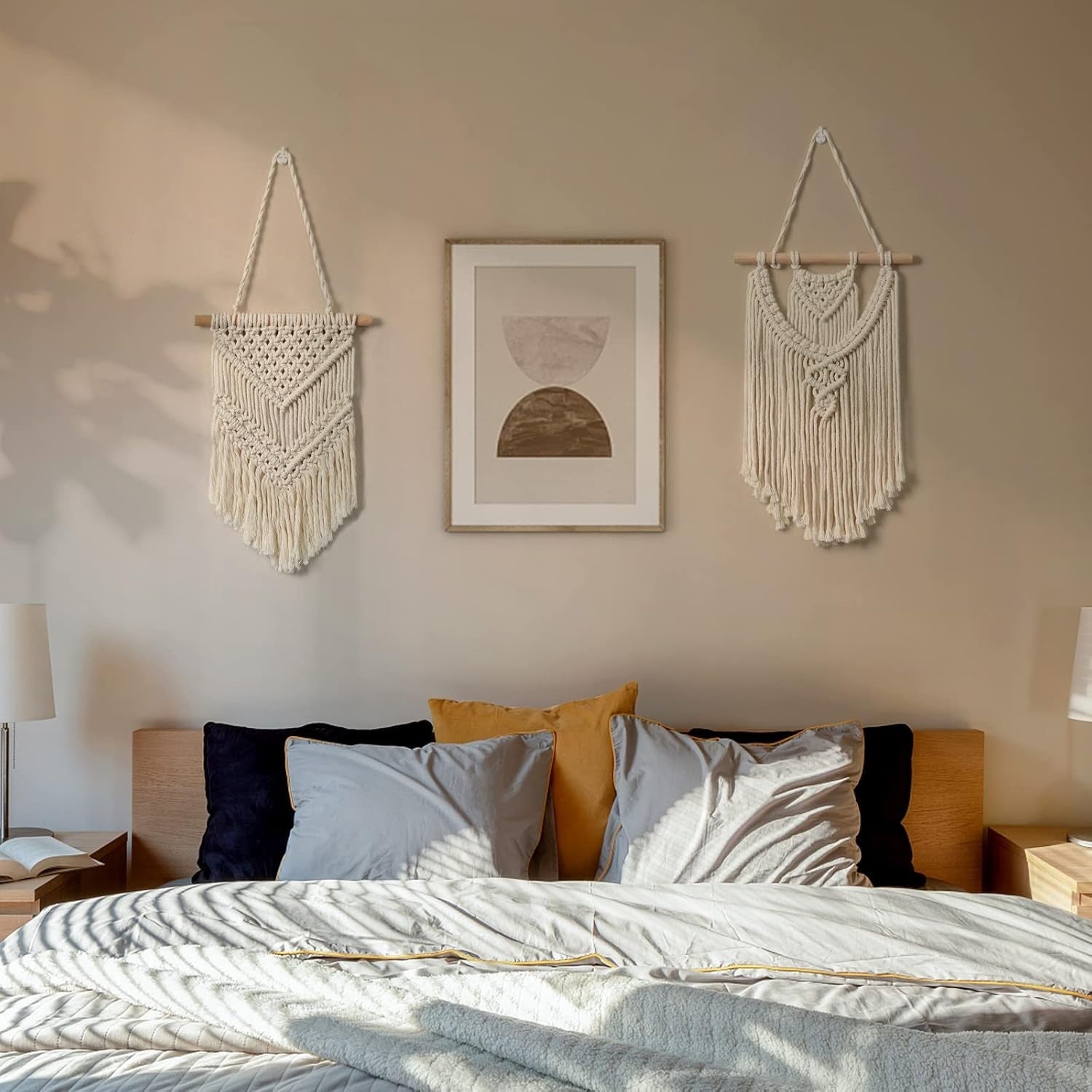 Boho Macrame Wall Hanging 2pcs Cotton Woven Tapestry Decor