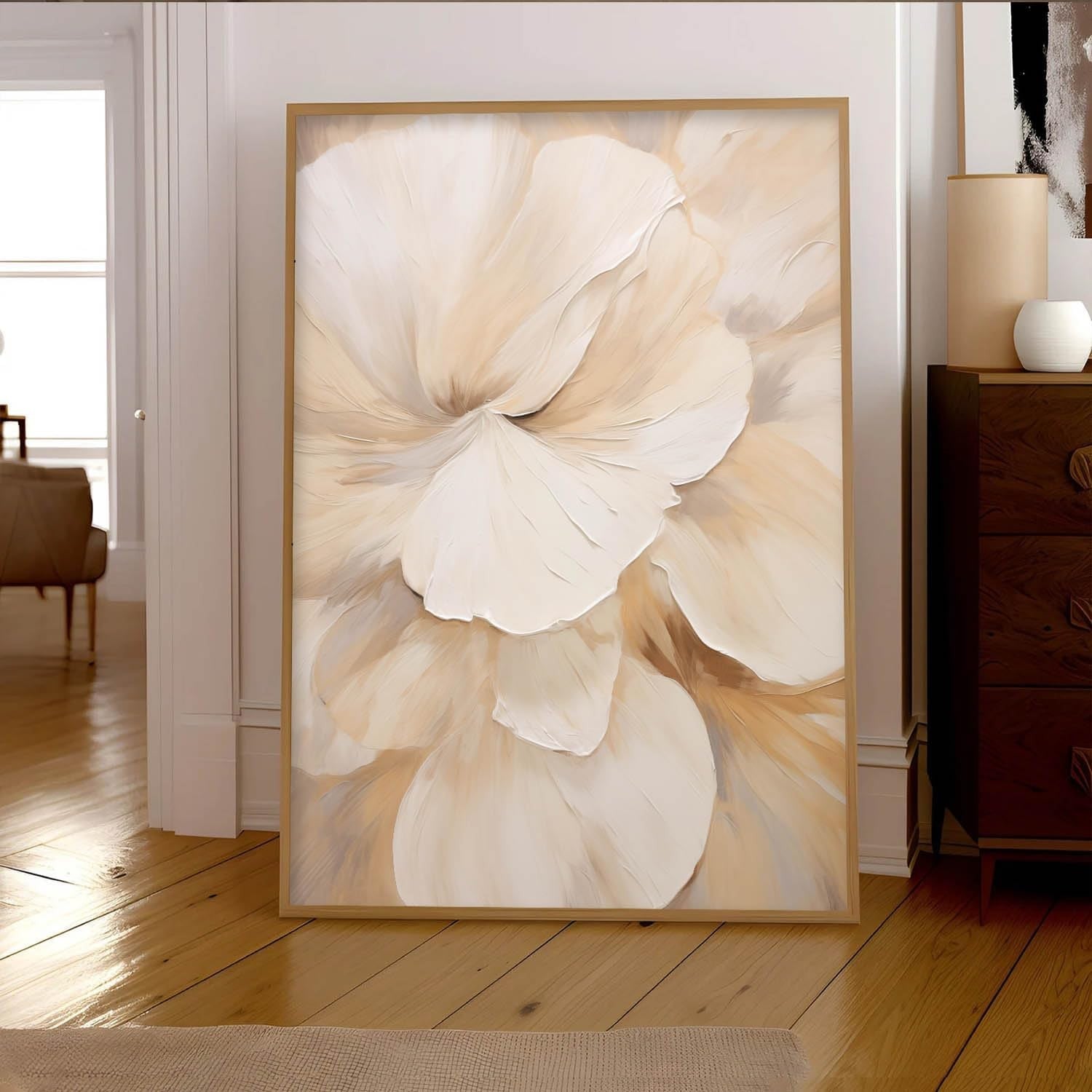 Modern Beige Abstract Flower Canvas Wall Art Boho Neutral 16x24in