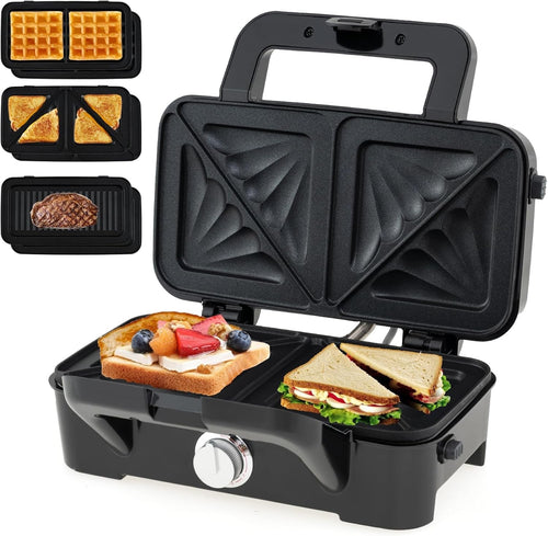 3-in-1 Sandwich Toaster 31x29x28cm Plates Waffle Panini Grill