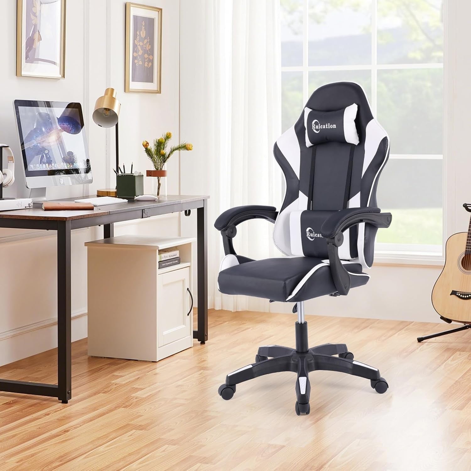 Ergonomic Gaming Chair Reclining Office Desk Chair Lumbar Support White