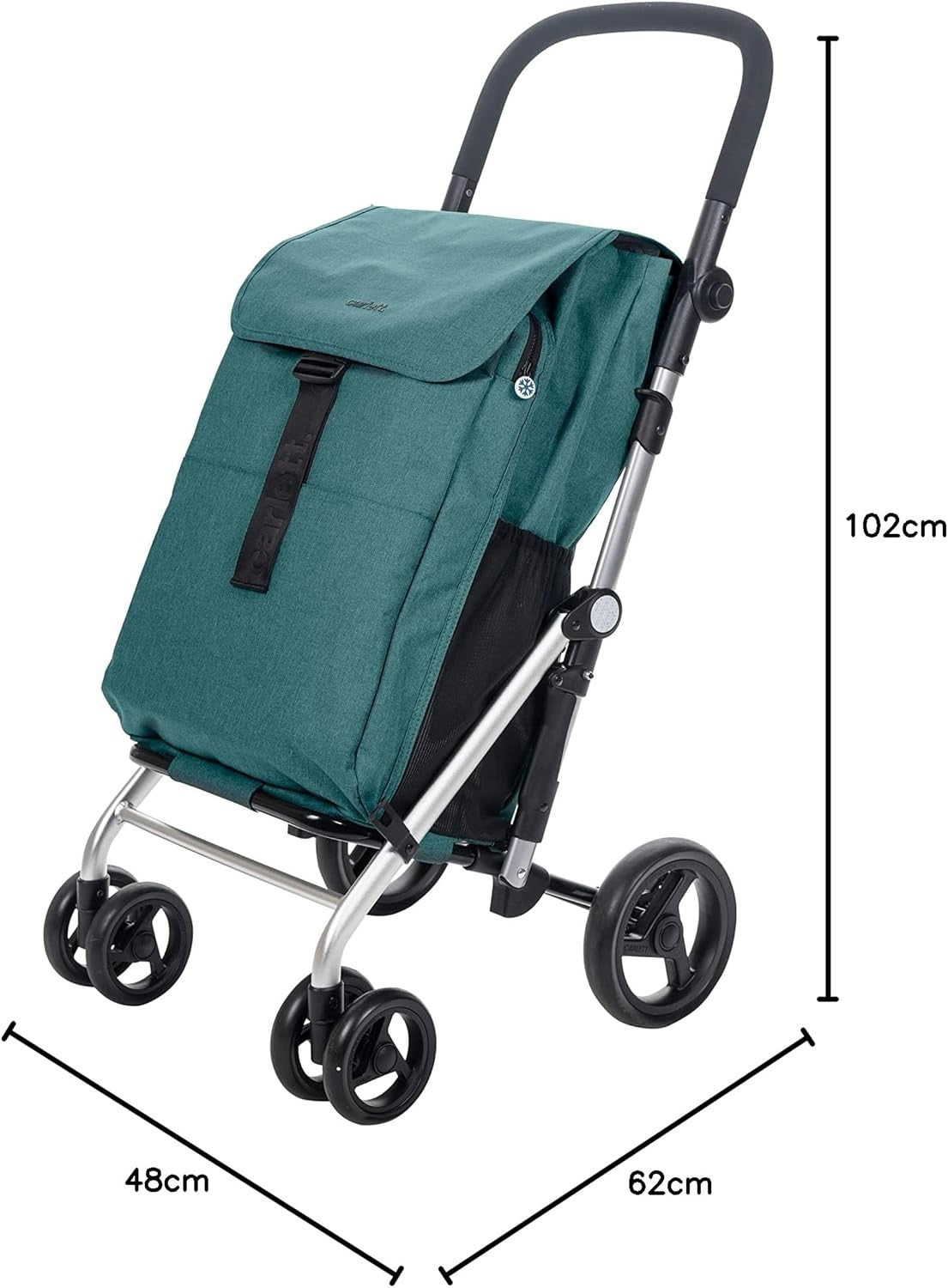 Foldable Grocery Cart 64L Thermal Trolley 4 Wheels Large Capacity Green