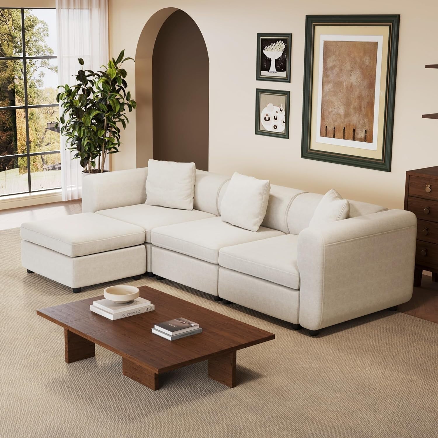 Oversized 4-Seater L-Shape Sectional Sofa Modular Ottoman Convertible Couch