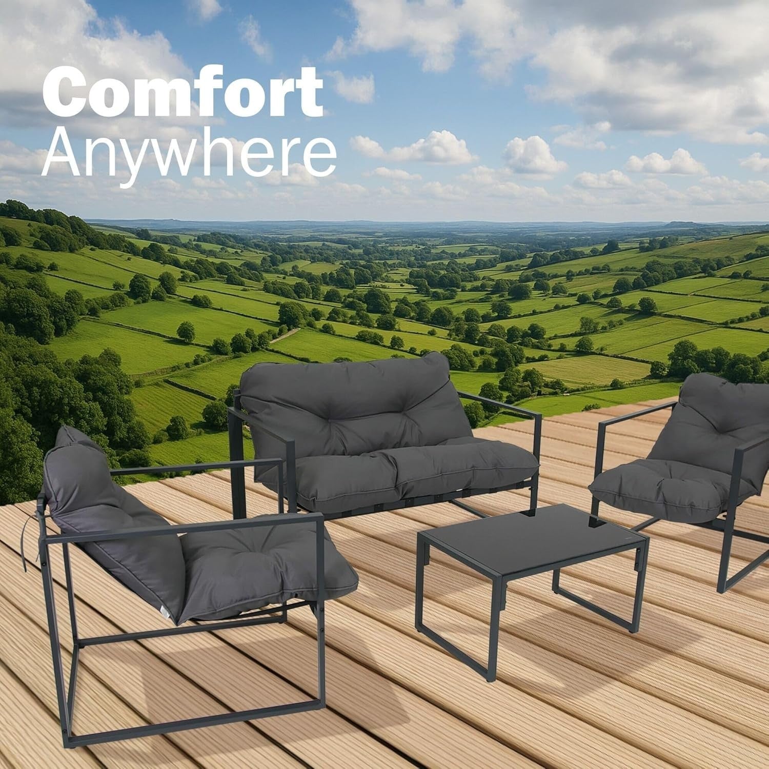 4PC Outdoor Garden Sofa Set Chairs Table Cushions Steel Frame Patio
