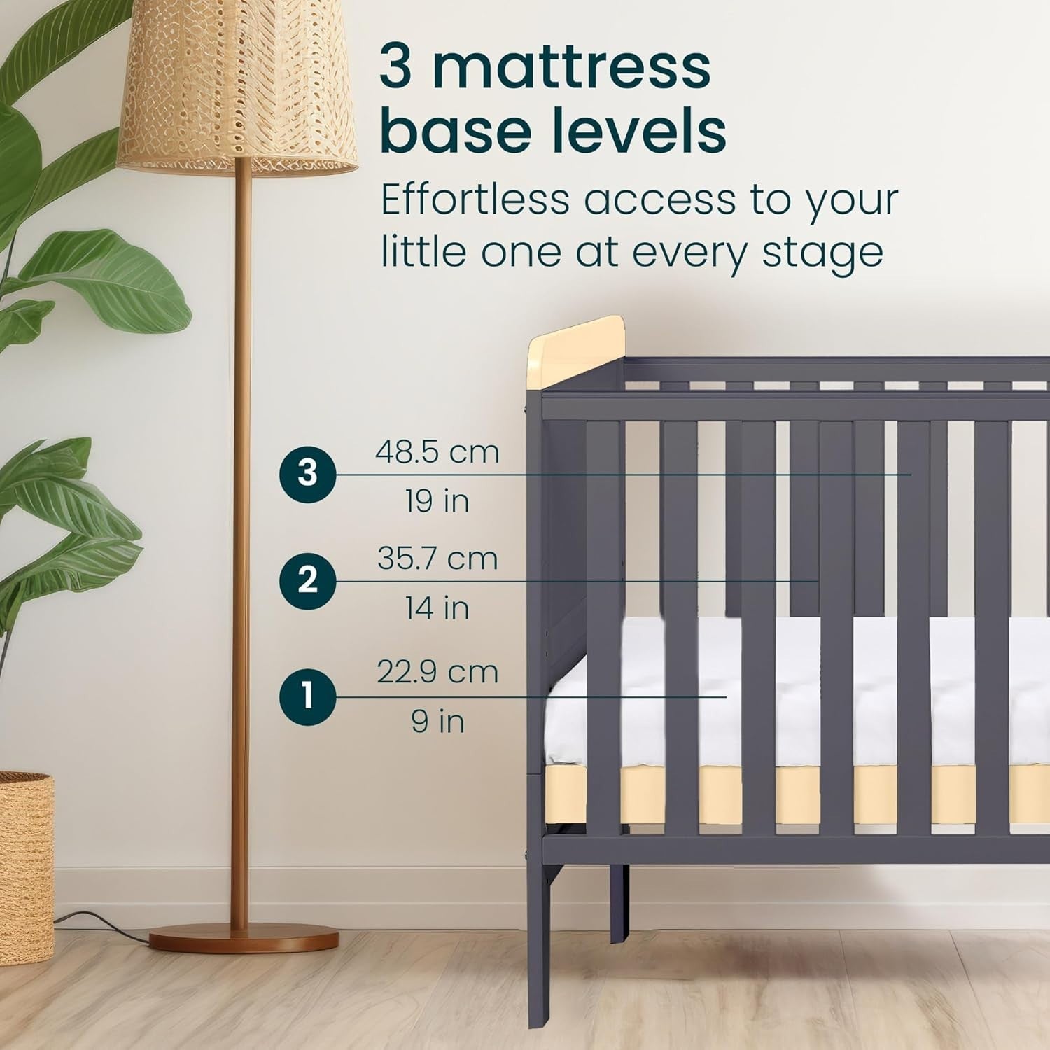 3in1 Mini Cot Bed with Drawer Toddler Sofa Adjustable Height Wooden Frame Grey
