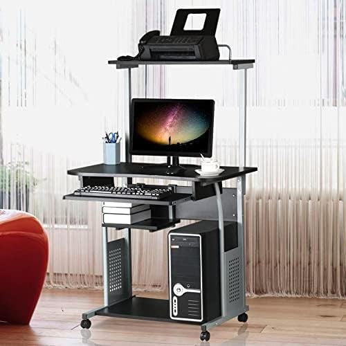 3 Tier Computer Desk with Printer Shelf Keyboard Tray Rolling Home Office