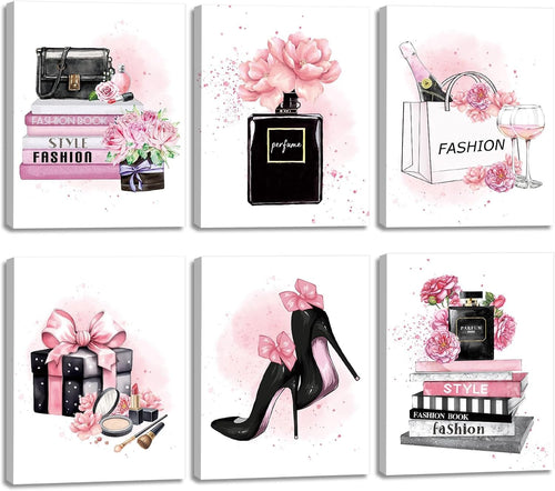Makeup Fashion Wall Art Set of 6 Framed Girls Bedroom 25x20cm