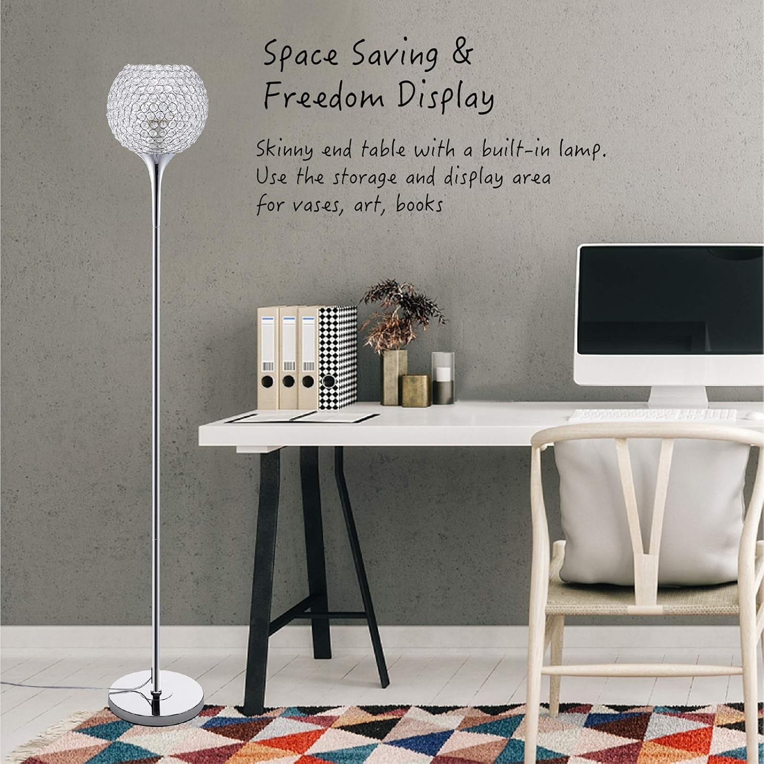 Crystal Floor Lamp Chrome Tall Standing Light E27 Modern Living Room Lamp