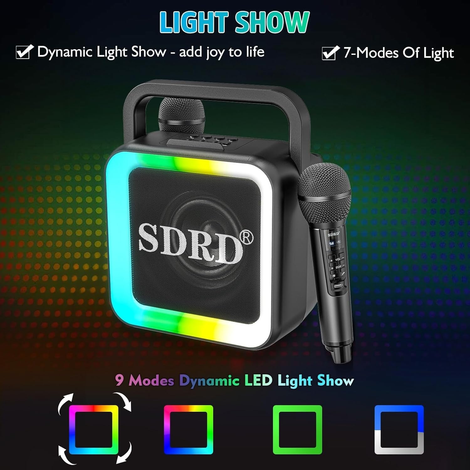 Portable Karaoke Machine 2 Wireless Mics Bluetooth LED PA Speaker
