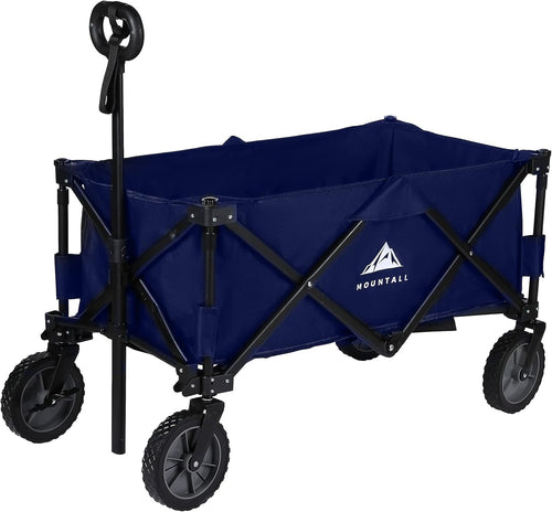 Navy Folding Festival Wagon 85kg Collapsible Garden Camping Trolley w/ Cargo Net