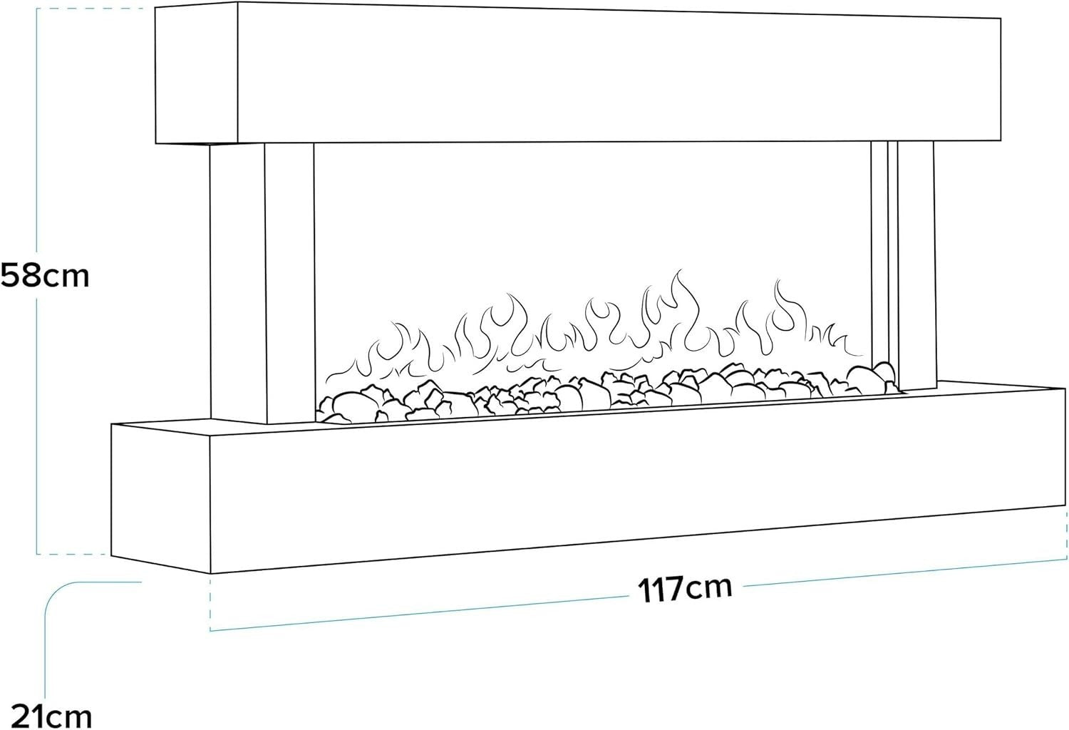 46" Wall Mounted Electric Fireplace White LED Flame Heater Pebble Log