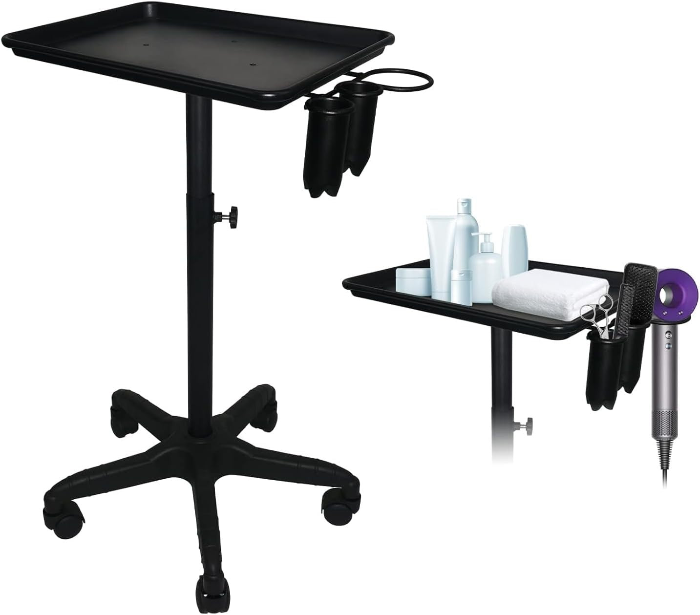 Adjustable Salon Tray Trolley Rolling Beauty Cart with Wheels Tool Stand
