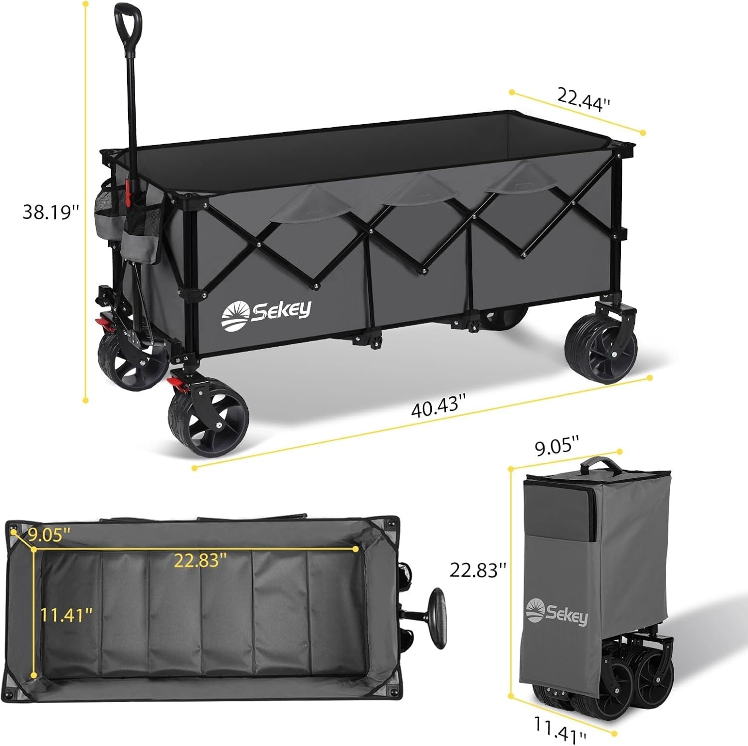 Grey 300L Folding Camping Wagon 150kg Heavy Duty All Terrain Festival Beach Cart